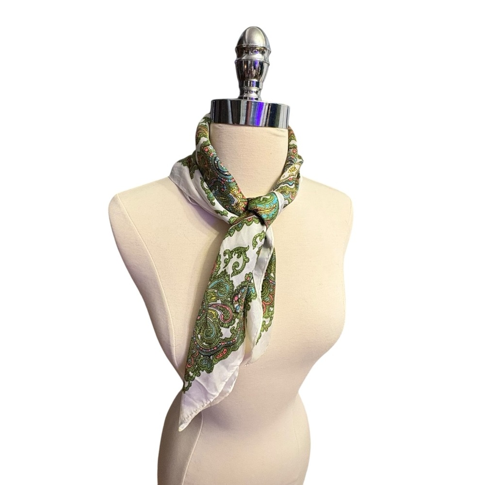 5 for $40 Vintage White Green Paisley Square Scarf - Picture 8 of 8